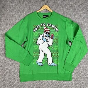 Christmas Sweater Green Holiday Fleece Yeti To The Party Men's Ugly Size Medium